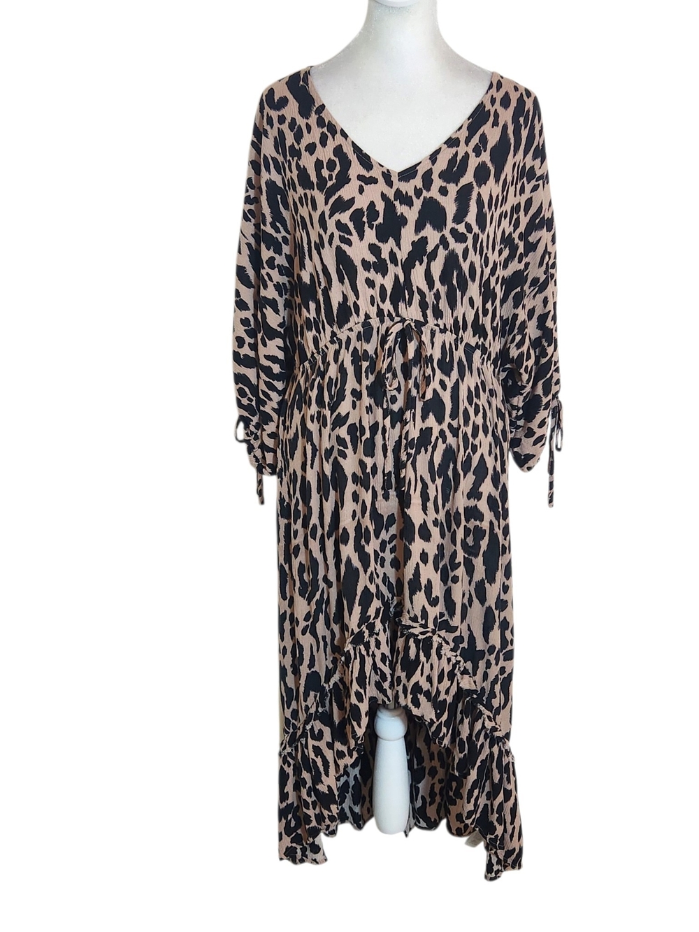 Umgee Tan and Black Leopard Print High Low Dress Size Large Flaw